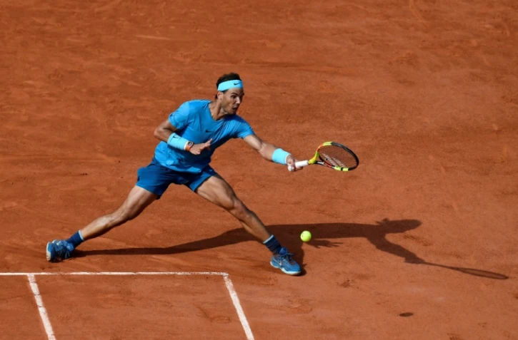 L'Espagnol Rafael Nadal contre l'Argentin Juan Martin Del Potro en demi-finale de Roland-Garros, le 8 juin 2018