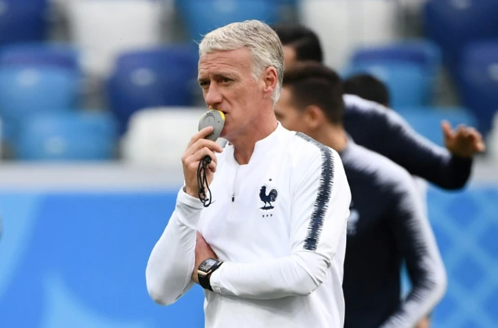 Didier Deschamps dirige l'entraînement des Bleus à Nijni Novgorod, le 5 juillet 2018, avant le match contre l'Uruguay