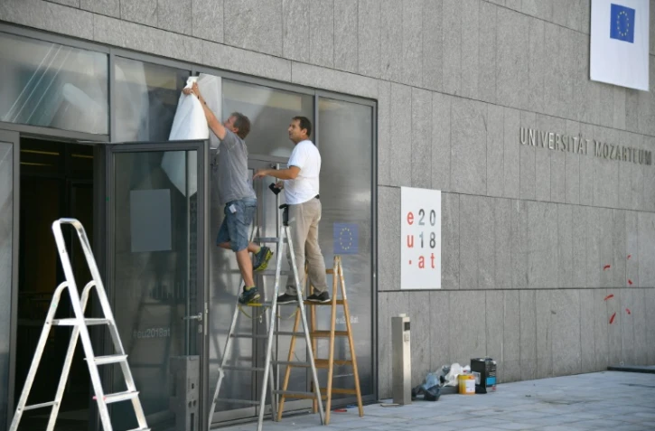 Préparatifs le 18 septembre 2018 en vue du sommet informel de l'Union européenne des 19 et 20 septembre à Salzbourg en Autriche