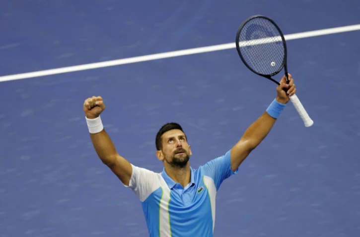 Le Serbe Novak Djokovic vainqueur de l'Américain Ben Shelton en demi-finale de l'US Open, le 8 septembre 2023 à New York