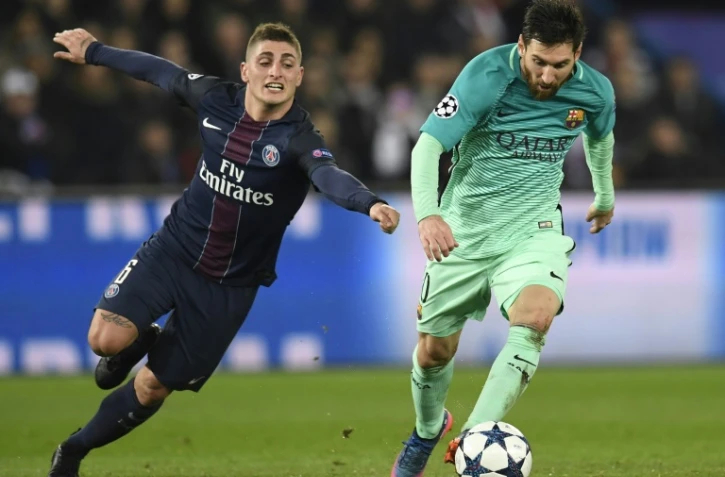 Marco Verratti face à Lionel Messi, le 14 février 2017, à Paris