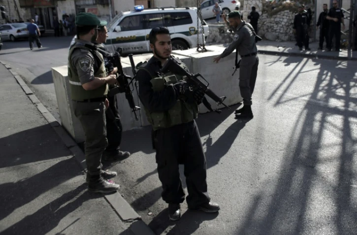 Poste de contrôle des forces de sécurité israéliennes près du quartier palestinien de Ras al-Amud, le 14 octobre 2015 à Jérusalem-Est