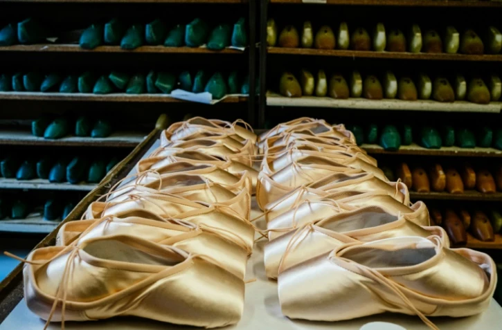 Des pointes de ballet alignées dans l'atelier moscovite Grishko, le 25 février 2020