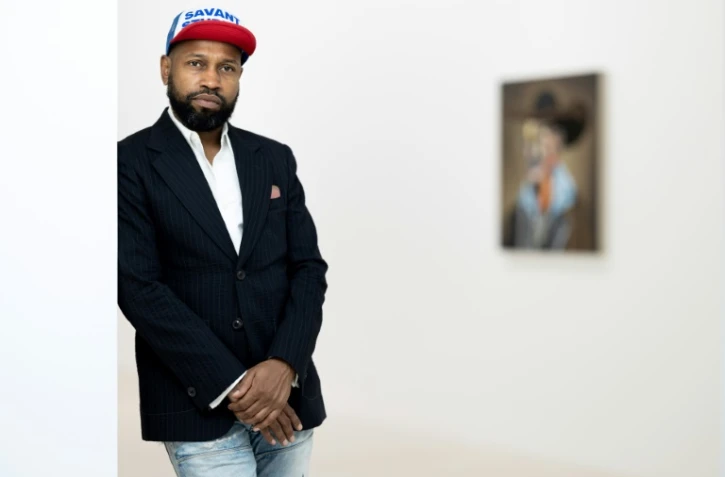 Le peintre américain Nathaniel Mary Quinn à la galerie Gagosian, le 7 juin 2023 à Paris