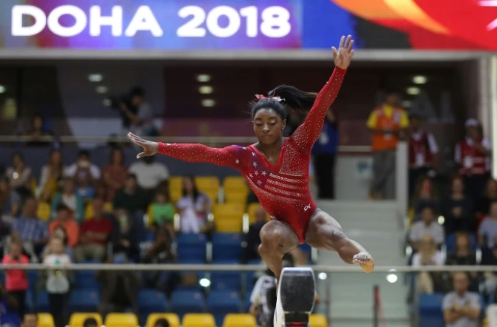 L'Américaine Simone Biles décroche l'or au concours par équipes pour son 11e titre mondial à 21 ans le 30 octobre 2018