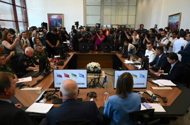 Le Centre de coordination conjointe (CCC), chargé du contrôle des exportations de céréales ukrainiennes via la mer Noire inauguré, le 27 juillet 2022 à Istanbul, en Turquie