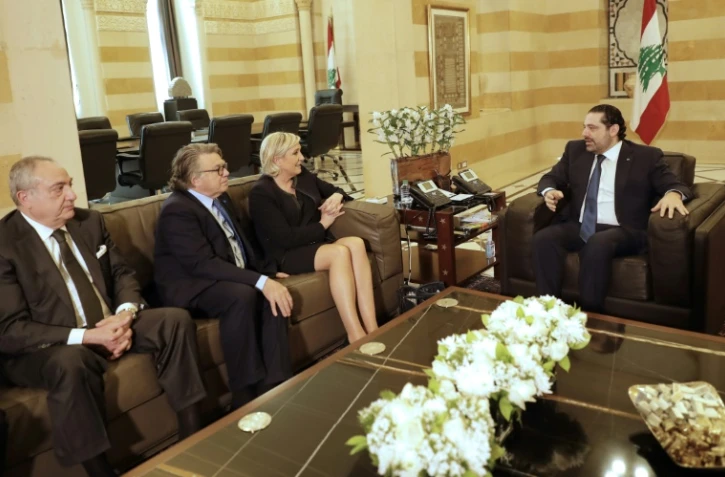 Marine Le Pen et Gilbert Collard rencontrent le Premier ministre libanais Saad Hariri à Beyrouth le 20 février 2017