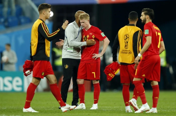 L'équipe de Belgique dépitée après sa défaite face à la France en demi-finale, à Saint-Pétersbourg, le 10 juillet 2018 