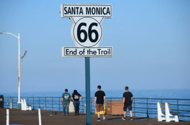 La "fin" de la Route 66 à Santa Monica en Californie, le 21 mai 2017