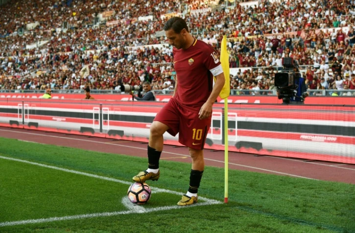 La légende de l'AS Rome Francesco Totti lors de son dernier match avec son équipe, face au Genoa, le 28 mai 2017 au Stade Olympique