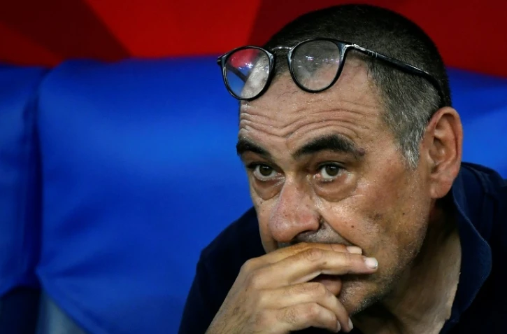 L'entraîneur italien de la Juventus Turin, Maurizio Sarri, dépité après la défaite de son équipe en finale de la Coupe d'Italie face à Naples, à Rome, le 17 juin 2020