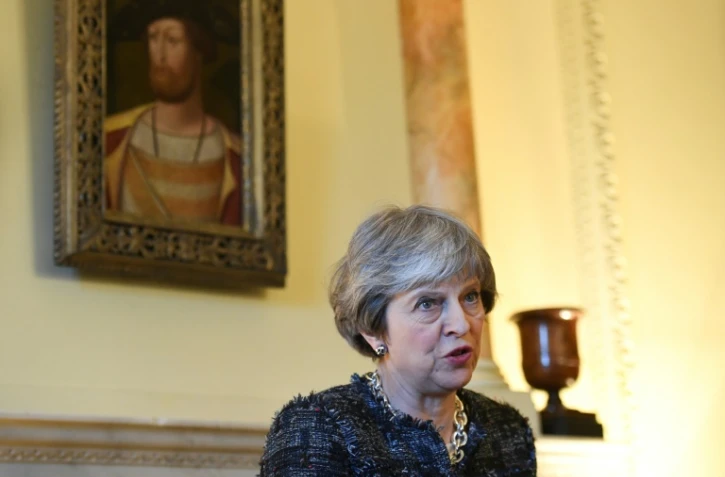 La Première ministre britannique Theresa May, le 8 mars 2018, lors d'un discours à Downing Street