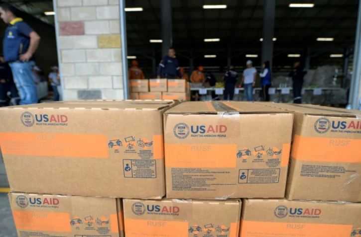 Des cartons d'aide humanitaire américaine à Cucuta (Colombie), à la frontière avec le Venezuela, le 8 février 2019