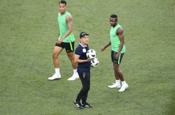 Le sélectionneur du Nigeria Gernot Rohr lors d'un entraînement à Volgograd, le 21 juin 2018