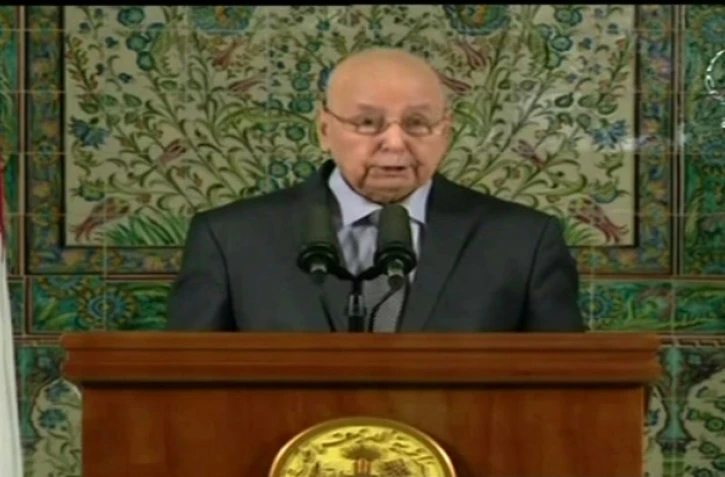 Abdelkader Bensalah, président de l'Algérie par intérim, lors de son allocution sur la télévision officielle, le 6 juin 2019