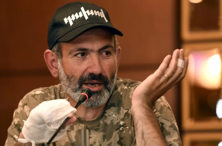 Le député Nicol Pachinian lors d'une conférence de presse à Erevan le 24 avril 2018