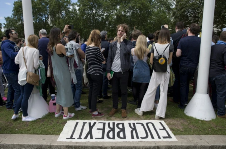 Manifestation contre le Brexit avec l'inscription "Fuck Brexit", dans le centre de Londres, le 25 juin 2016