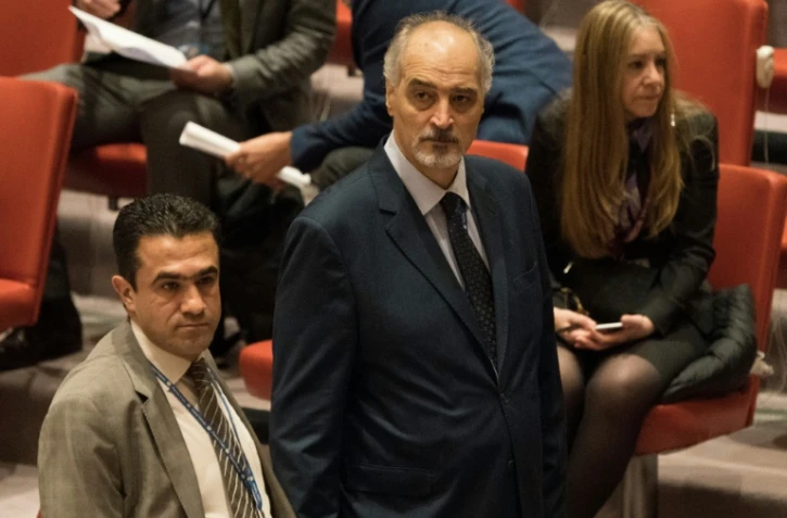 L'ambassadeur de la Syrie à l'Onu, Bashar Jaafari, arrive avant un vote du Conseil de sécurité sur un cessez -le-feu humanitaire en Syrie, le 24 février 2018 à New York