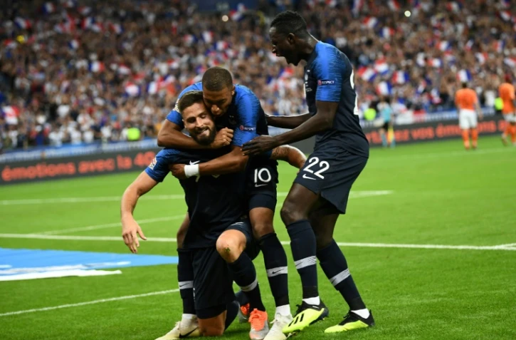 Victoire des Bleus sur les Pays-Bas avec notamment des buts d'Olivier Giroud et Kilian Mbappé, au Stade de France, le 9 septembre 2018 