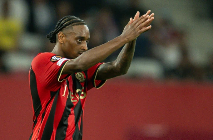 Le Néerlandais Pablo Rosario vient d'égaliser pour Nice contre la Real Sociedad en Ligue Europa, le 25 septembre 2024 à Nice 