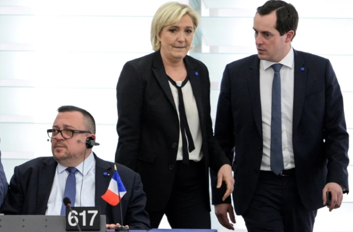 Marine Le Pen et Nicolas Bay au Parlement européen à Strasbourg, le 5 avril 2017