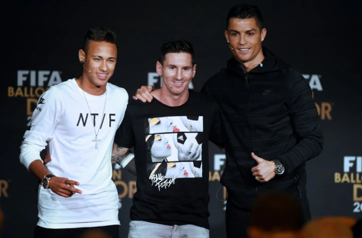 Neymar, Lionel Messi et Cristiano Ronaldo, le 11 janvier 2017 à Zurich