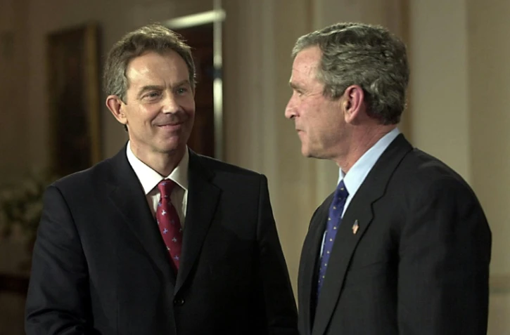 Le Premier ministre britannique Tony Blair et le président américain George W. Bush à la Maison-Blanche le 31 janvier 2003