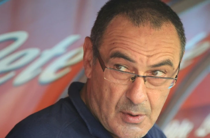 L'entraîneur du Napoli Maurizio Sarri lors d'un match de Serie A contre Crotone, le 20 mai 2018 à Naples