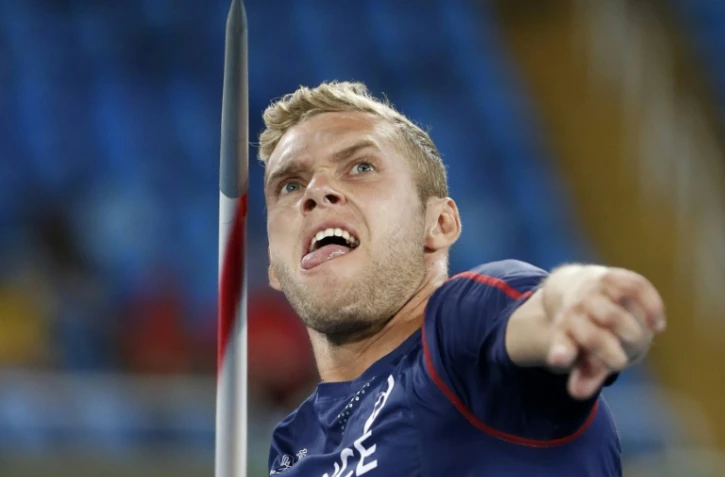 Le décathlonien français Kevin Mayer au javelot, le 18 août 2016 aux JO de Rio