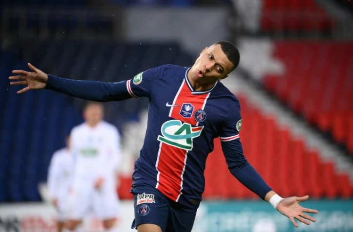 L'attaquant du Paris-SG, Kylian Mbappé, auteur d'un doublé lors du 8e de finale de la Coupe de France contre Lille, au Parc des Princes, le 17 mars 2021