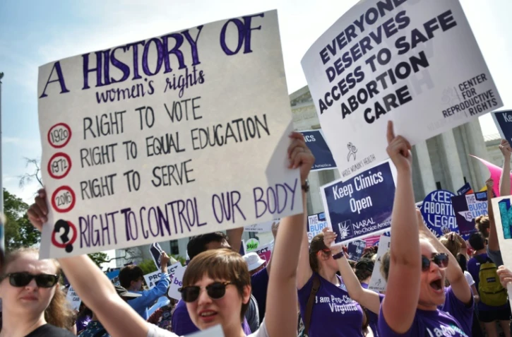 Des militants pour l'avortement rassemblés devant la Cour suprême, le 27 juin 2021 à Washington