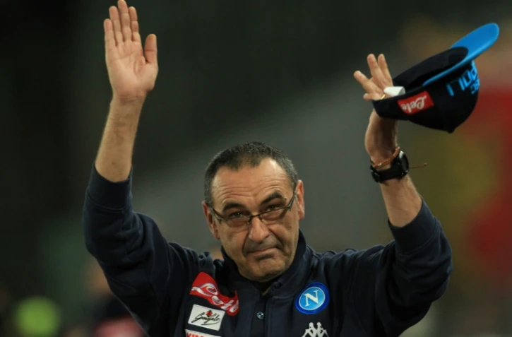 Le nouvel entraîneur de Chelsea Maurizio Sarri, alors à la tête du Napoli, avant le match de Serie A contre Genoa, le 18 mars 2018 à Naples