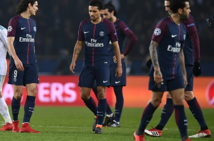 Les joueurs du PSG accablés lors de la victoire du Real au Parc des Princes le 6 mars 2018 