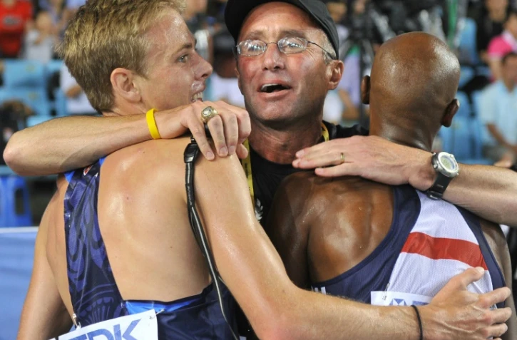 Alberto Salazar avec les athlètes Galen Rupp et Mo Farah, en 2011
