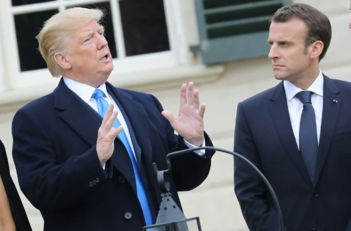 Donald Trump et Emmanuel Macron lors de l'arrivée du président français à Mount Vernon, le 23 avril 2018