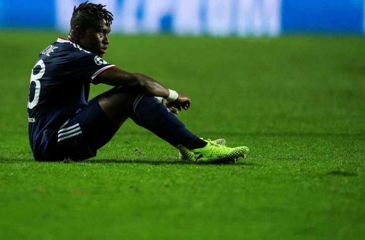 La déception du défenseur de Lyon Youssouf Koné après la défaite face à Benfica, le 23 octobre 2019 à Lisbonne