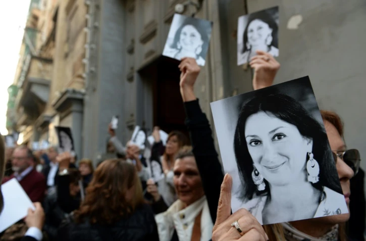 Des militants ont salué la mémoire de la blogueuse maltaise Daphne Caruana Galizia, six mois après son assassinat. Le 16 avril 2018 à La Valette