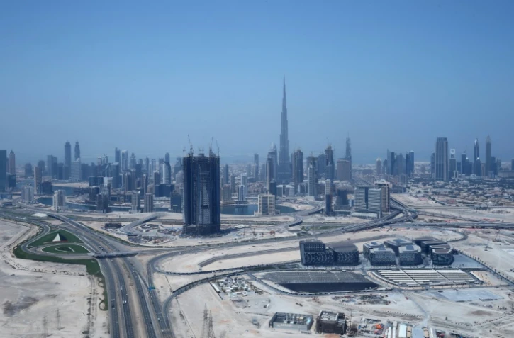 Vue aérienne en date du 10 avril 2016 de Burj Khalifa, la plus haute tour du monde, à Dubaï 