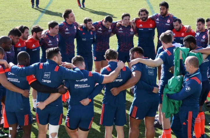 Le groupe français, le 21 février 2017 à Nice lors de sa préparation pour la rencontre du Tournoi des six nations en Irlande
