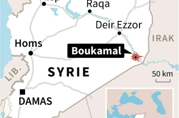 Carte de Syrie localisant Boukamal, ultime bastion de l'EI conquis par l'armée syrienne jeudi et partiellement repris par l'EI vendredi