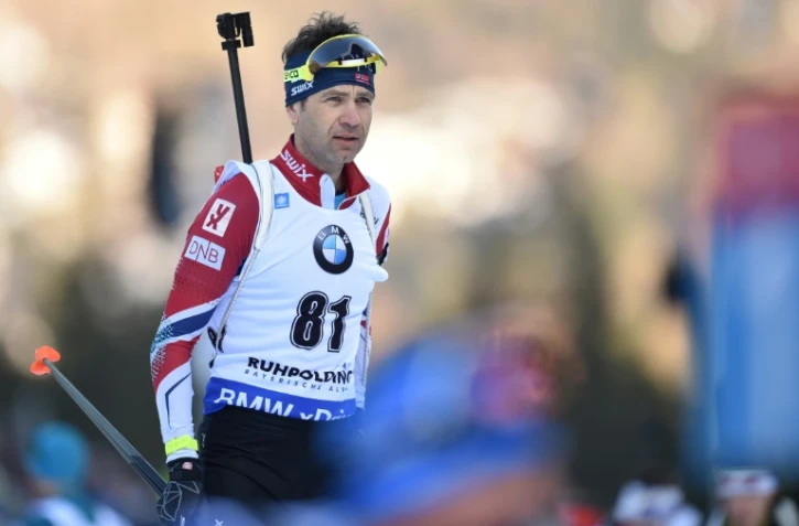 Le biathlète norvégien Ole Einar Bjoerndalen avant le départ du 20 km individuel de Ruhpolding, le 10 janvier 2018