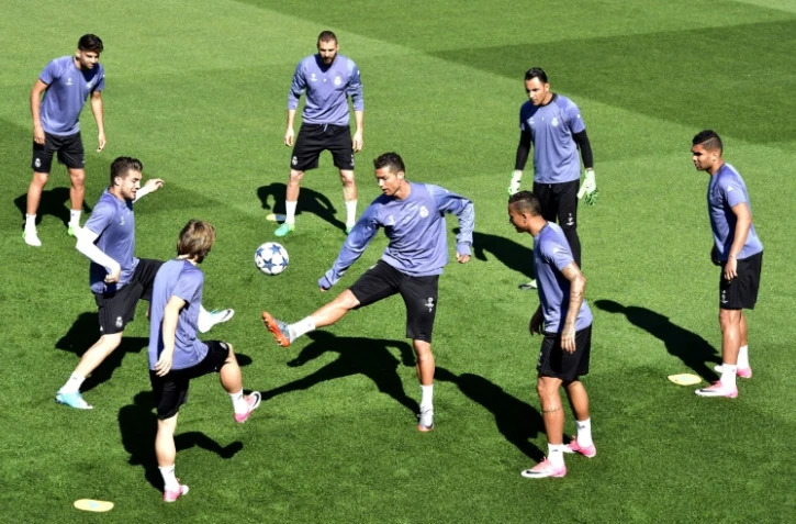 Les joueurs du Real Madrid à l'entraînement au centre sportif de Valdebebas, le 17 avril 2017, à la veille d'affronter le Bayern