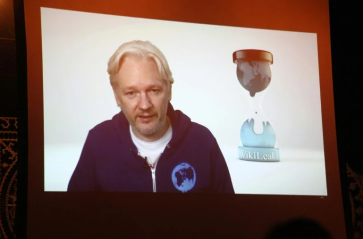 Julian Assange dans un message vidéo depuis l'ambassade d'Equateur en Grande-Bretagne, photo prise à New York le 1er novembre 2013