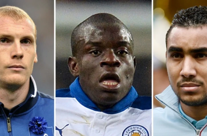 Photo montage de Jérémy Mathieu (Barcelone), Ngolo Kanté (Leicester) et Dimitri Payet (West Ham) sélectionné en équipe de France par Didier Deschamps, le 17 mars 2016
