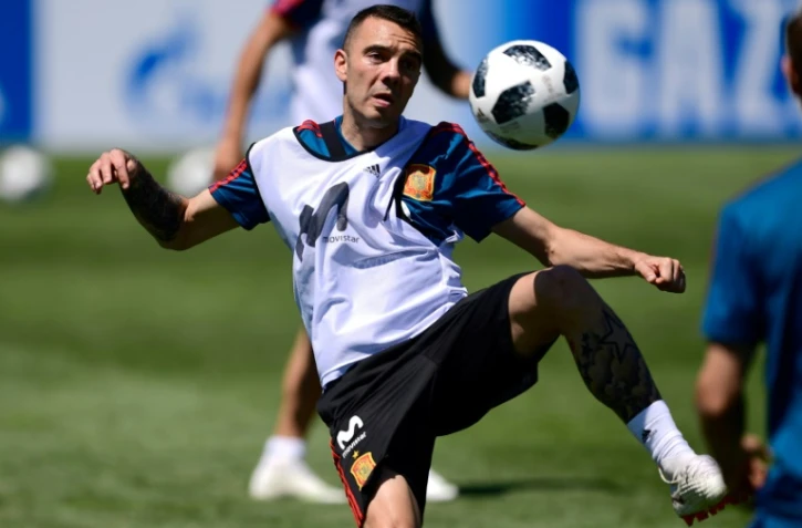Iago Aspas à l'entraînement avec l'Espagne à Krasnodar, le 11 juin 2018, avant l'entrée dans le Mondial russe