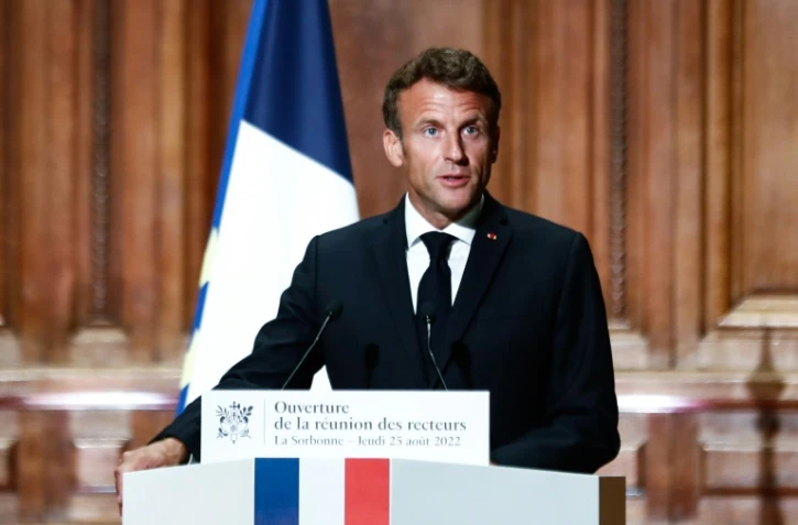 Le président français Emmanuel Macron à la Sorbonne à Paris, le 25 août 2022