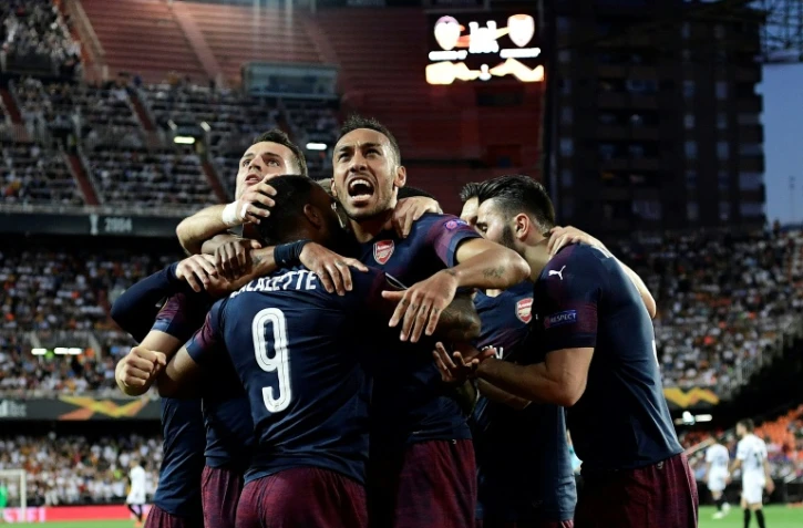 L'attaquant gabonais Pierre-Emerick Aubameyang, auteur d'un triplé pour Arsenal face Valence, en demi-finale retour de Ligue Europa, le 9 mai 2019 à Mestalla