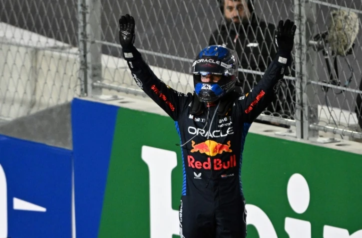 Le pilote néerlandais de Red Bull, Max Verstappen, célèbre son quatrième titre mondial consécutif de Formule 1 après le Grand Prix de Las Vegas, le 23 novembre 2024