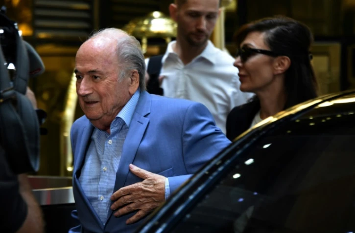 L'ancien président de la Fifa Sepp Blatter arrive à son hôtel à Moscou, le 19 juin 2018  