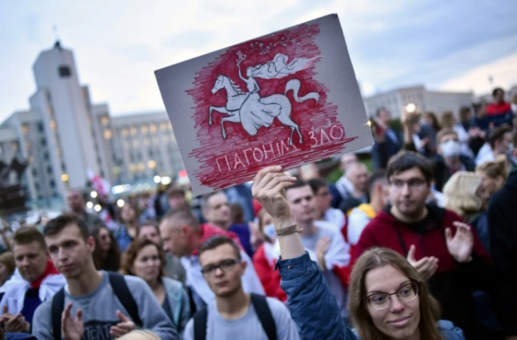 Manifestation contre la réélection du président Alexandre Loukachenko, le 25 aout 2020 à Minsk, au Bélarus